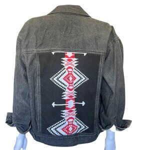 Carole Little For St Tropez Wear Denim Southwestern Knit Panel Jacket Size 4